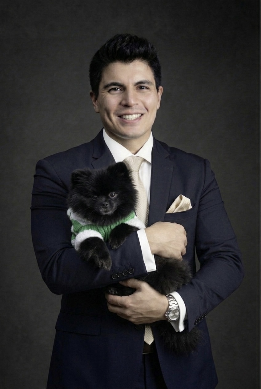 Ariel Anaya con Rex, su Pomerania